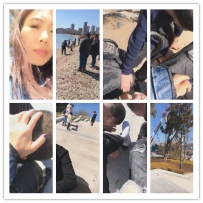 心竹 双奴野外爬行 路人驻足